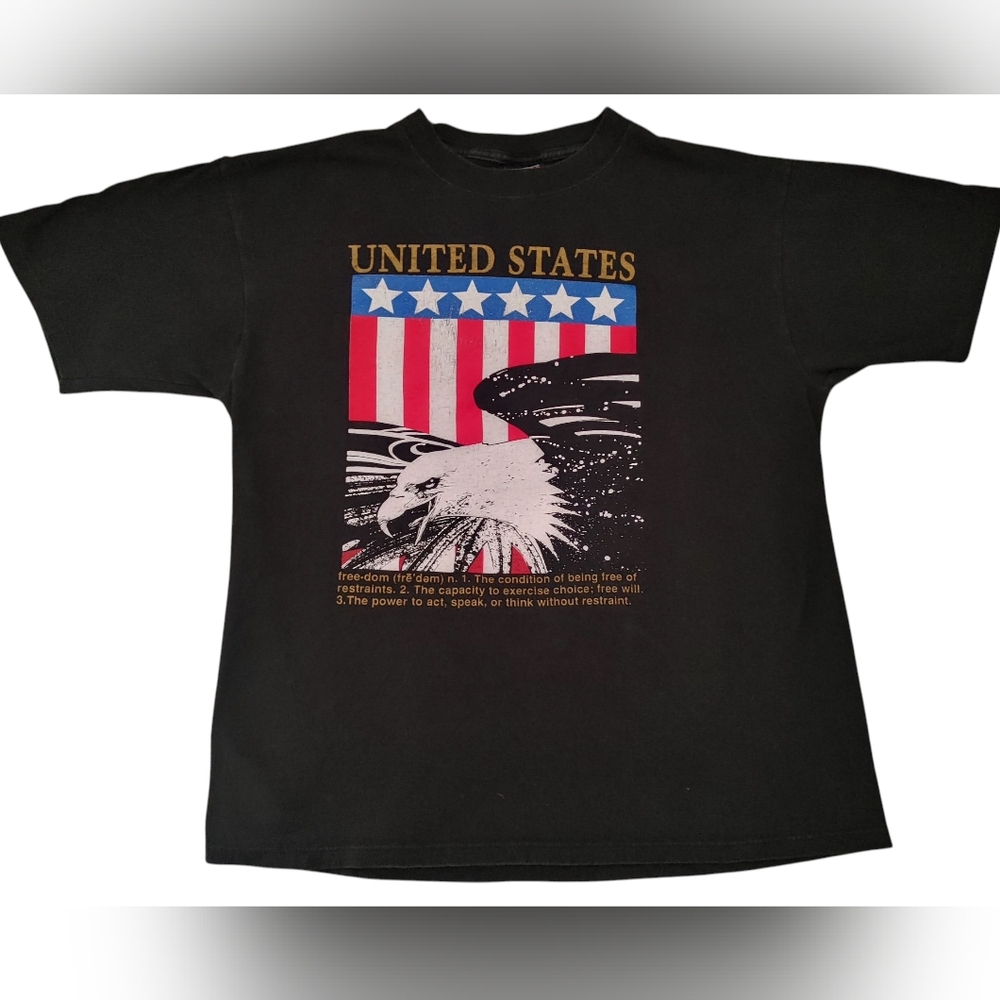 United States Graphic Men's Black T-Shirt Eagle Flag Freedom Size Large